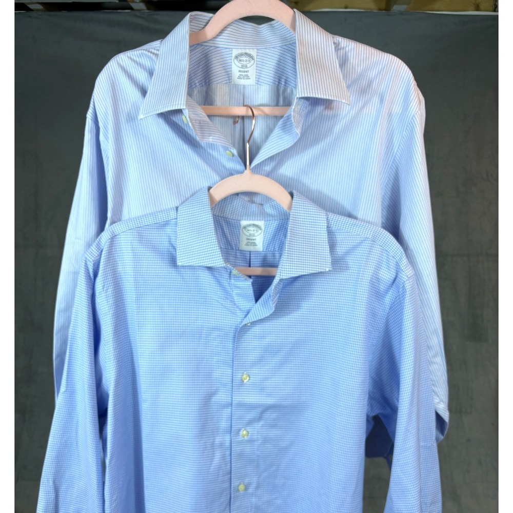 Brooks Brothers Shirt Mens Button Down Regent Blue Plaid Striped Cotton Lrg   x2